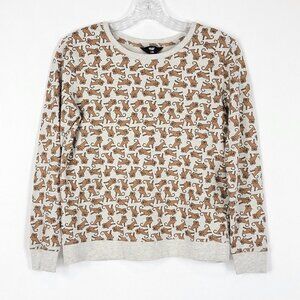 Max Youth Sweatshirt Girls Size Small 10 Brown Dog Print Crew Neck Gray